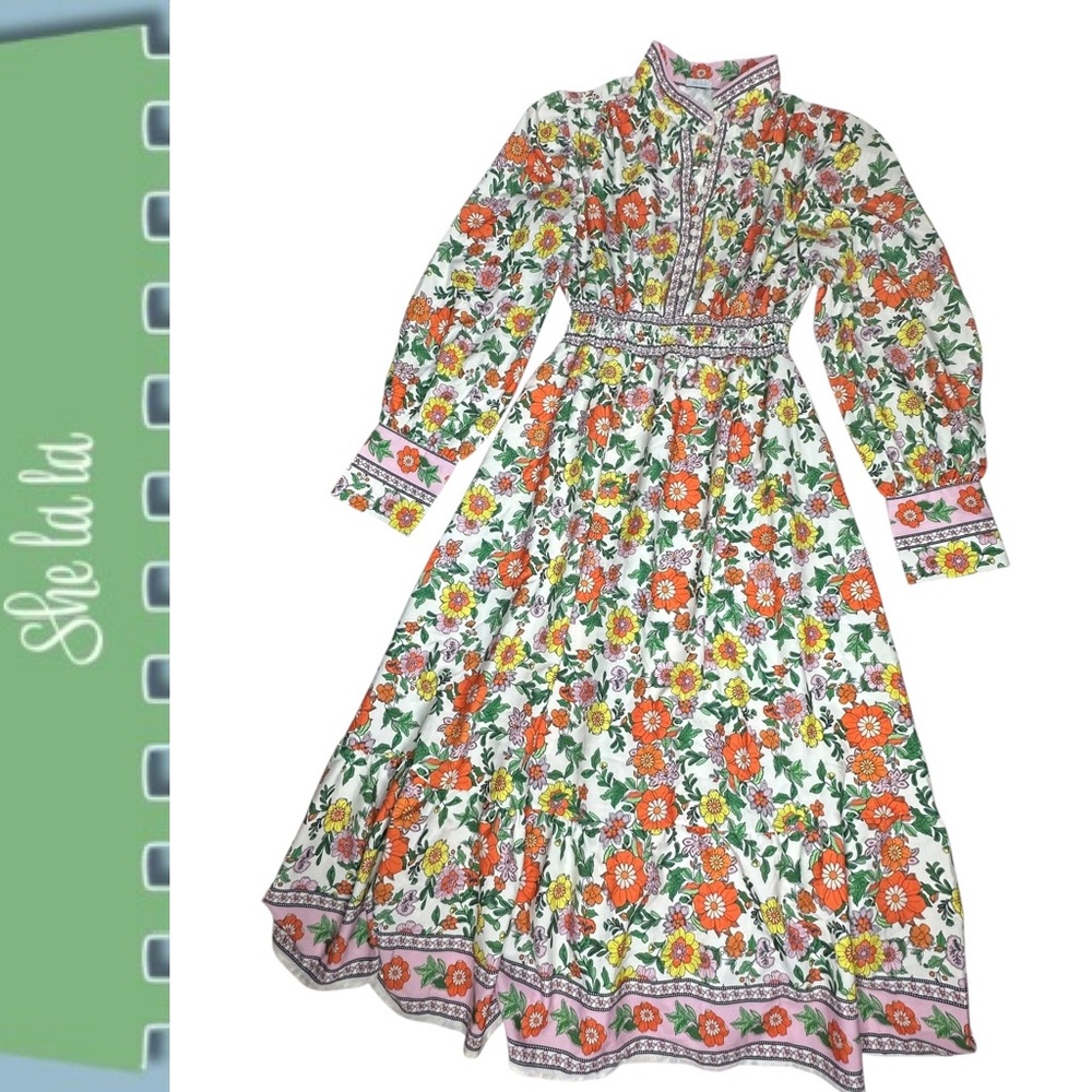 NEW She La La Retro Floral Long Sleeve Maxi Dress L